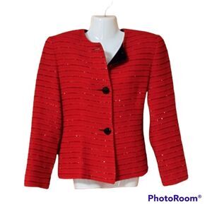 PSI Vintage Red Tailor Fit Cropped Short Blazer Sz 8 Dress Jacket